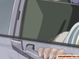Cockhungry аниме лице покрит от изпразване след tittyfuck