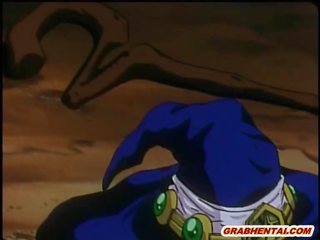 Dễ thương hentai cứng poked qua khổng lồ con quái vật