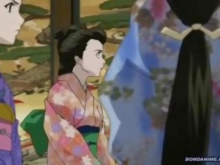 A зв’язана по руках і ногах geisha здобули a вологий капає concupiscent манда